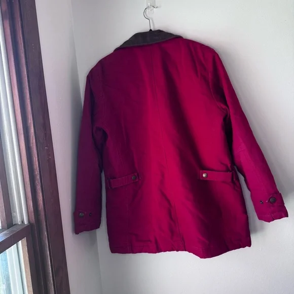 Eddie Bauer Down Red Barn Chore Jacket Coat Leather Suede Brown Collar - Picture 7 of 7